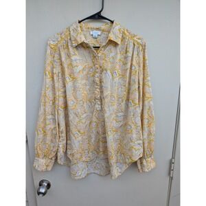 Sundance Yellow Paisley Print Cotton Button Up Shirt Size Small